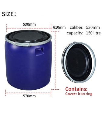 HDPE εμπορευματοκιβωτίων 150KG/L 970mm πλαστικά χημικά μπλε πλαστικά βαρέλια