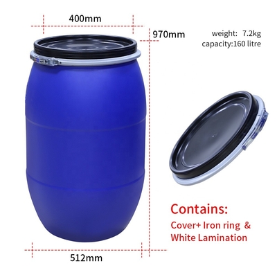 HDPE εμπορευματοκιβωτίων 160L 160KG πλαστικό χημικό πλαστικό τύμπανο με το δαχτυλίδι στεφανών σιδήρου