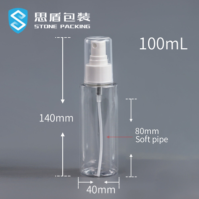 Διαφανές μπουκάλι ψεκασμού 18mm 100ML PET με το ακροφύσιο 13g