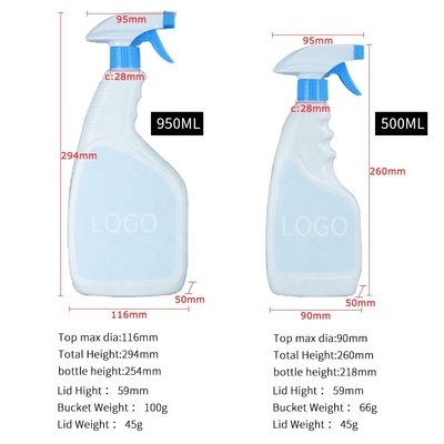 116*294mm 90*218mm απολυμαίνουν το μπουκάλι 950ml 500ml ψεκασμού της PET